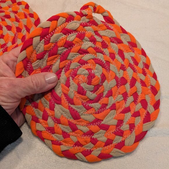 Set of Two Handmade Pot Holders Rag Rug Style - Picture 4 of 5